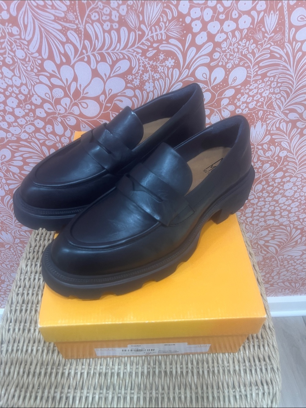 Miz Mooz Toni Black Leather Penny Loafers with Lug Sole